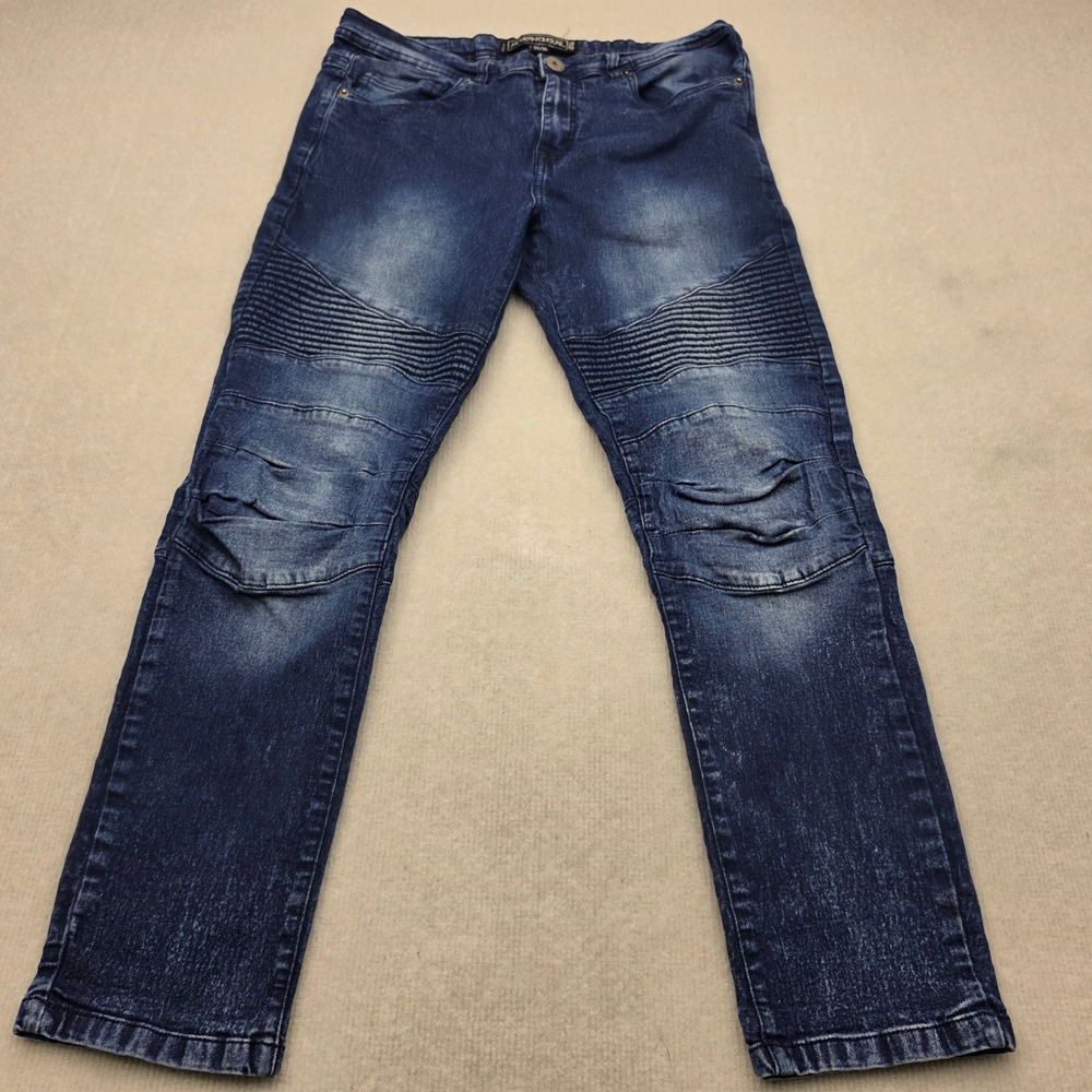 Modern Culture Moto Jeans Mens 31x28 Blue Ribbed Biker Tapered Denim